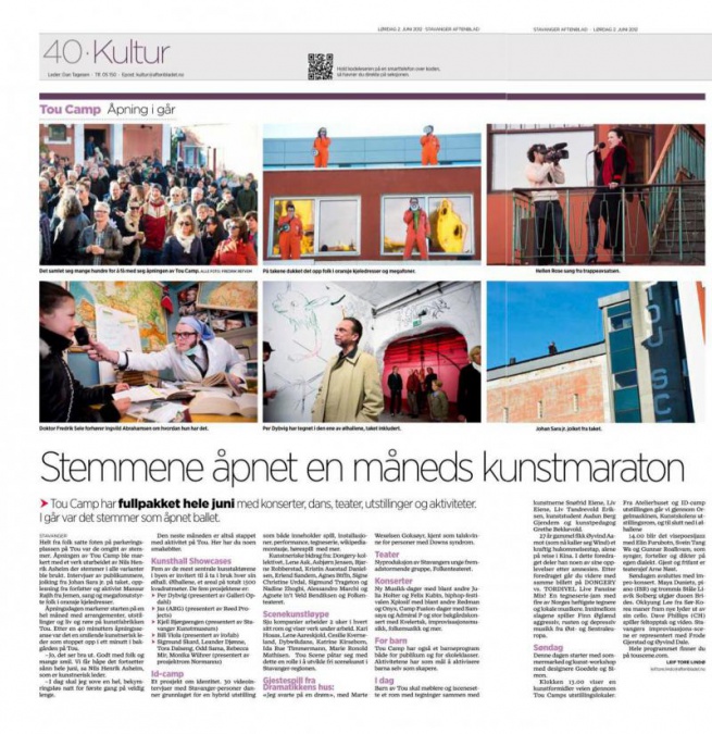 "Stemmene åpnet en måneds kunstmaraton", Stavanger Aftenblad